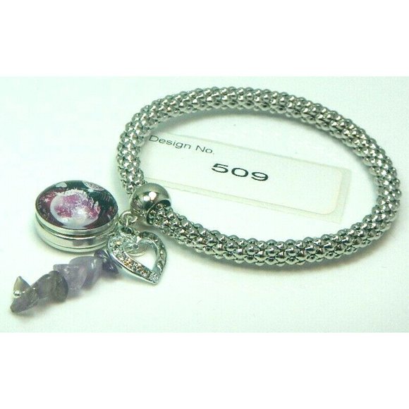 Amethyst Gemstone 5.5 mm dia. Stretch Bracelet 18 mm snap bead & charm-509 - Picture 1 of 7